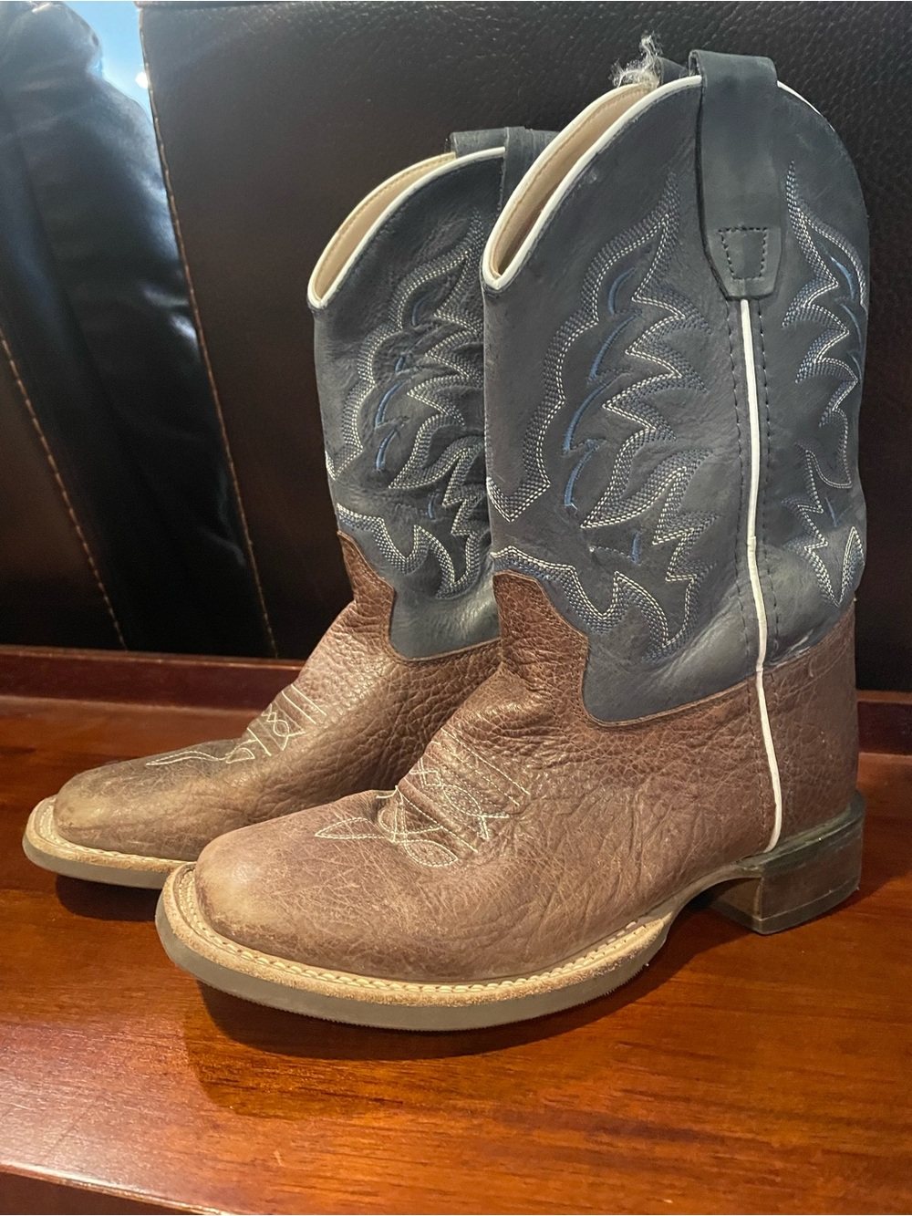 Old West Brown and Navy Kids Western Boots